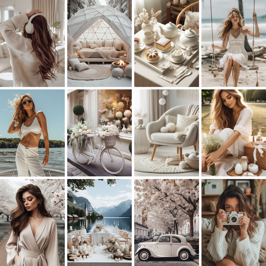 Aesthetic White Collection Content Bank - 50 Images with PLR